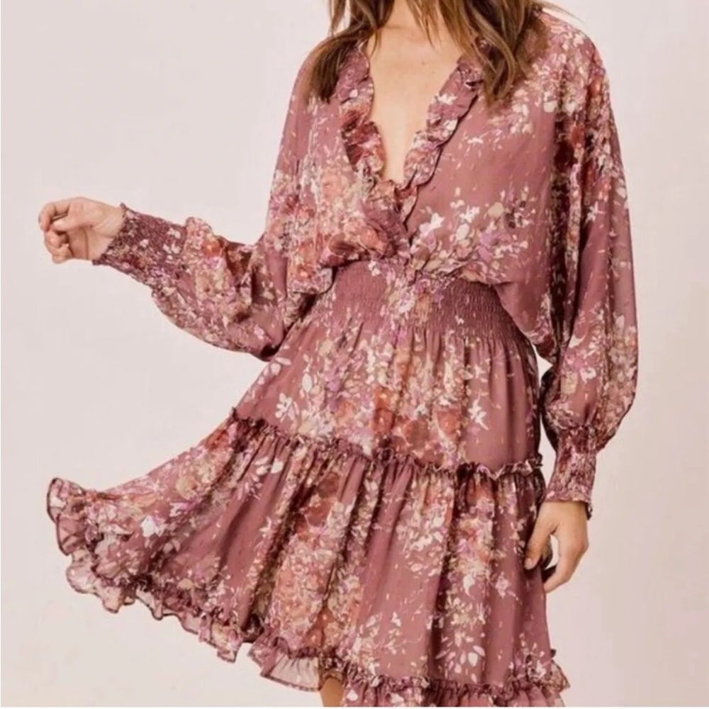Lovestitch Floral Chocolate Mauve Sweetest Dreams Mini Dress Size Medium